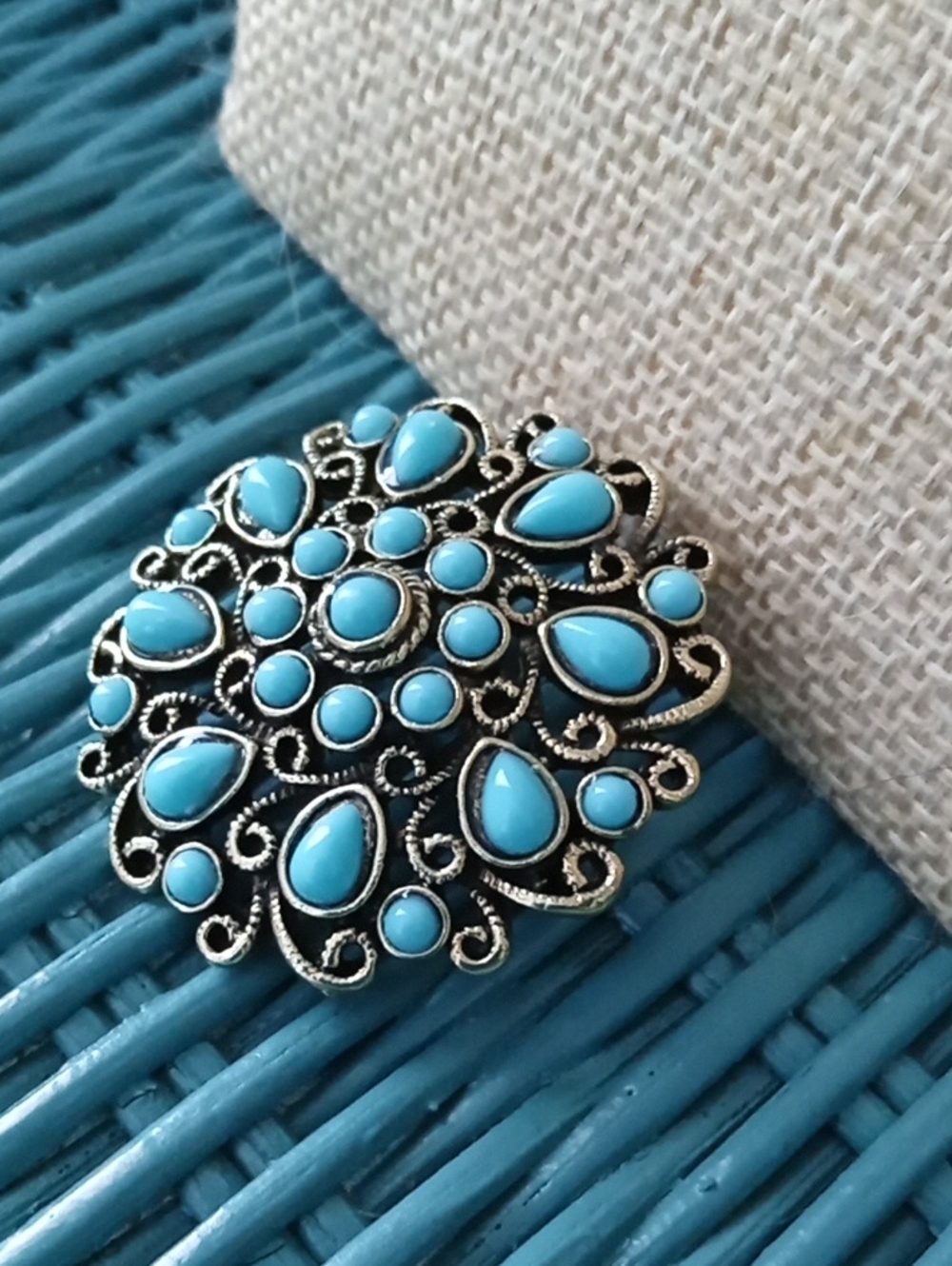 Turquoise Floral Statement Brooch - Picture 3 of 5